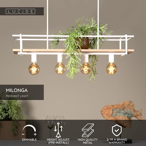 Lucide MILONGA - Pendant light - 4xE27 - White - USP